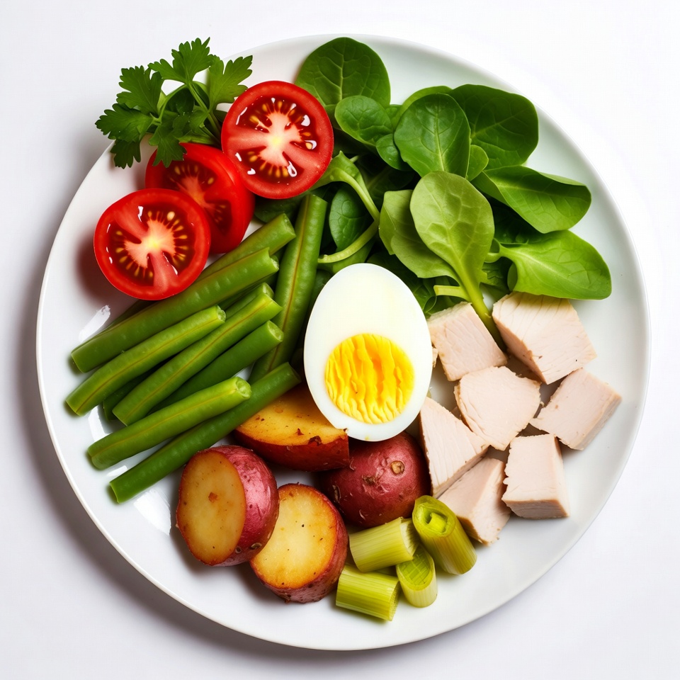 Healthy salad with chicken and egg Healthy salad with chicken and egg