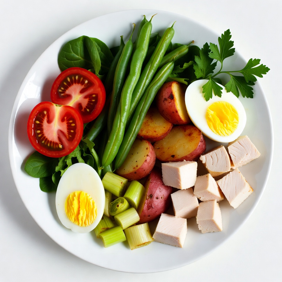 Healthy salad with chicken and eggs Healthy salad with chicken and eggs