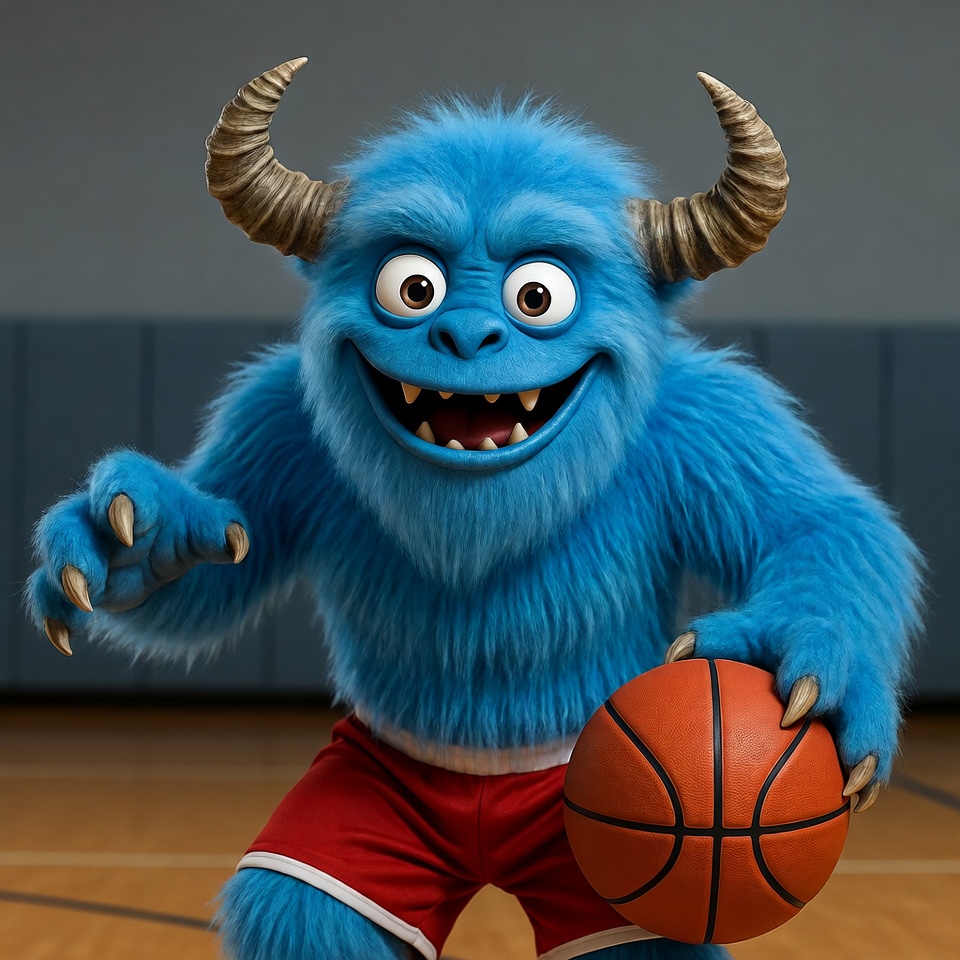 Blue furry monster holding basketball Blue furry monster holding basketball