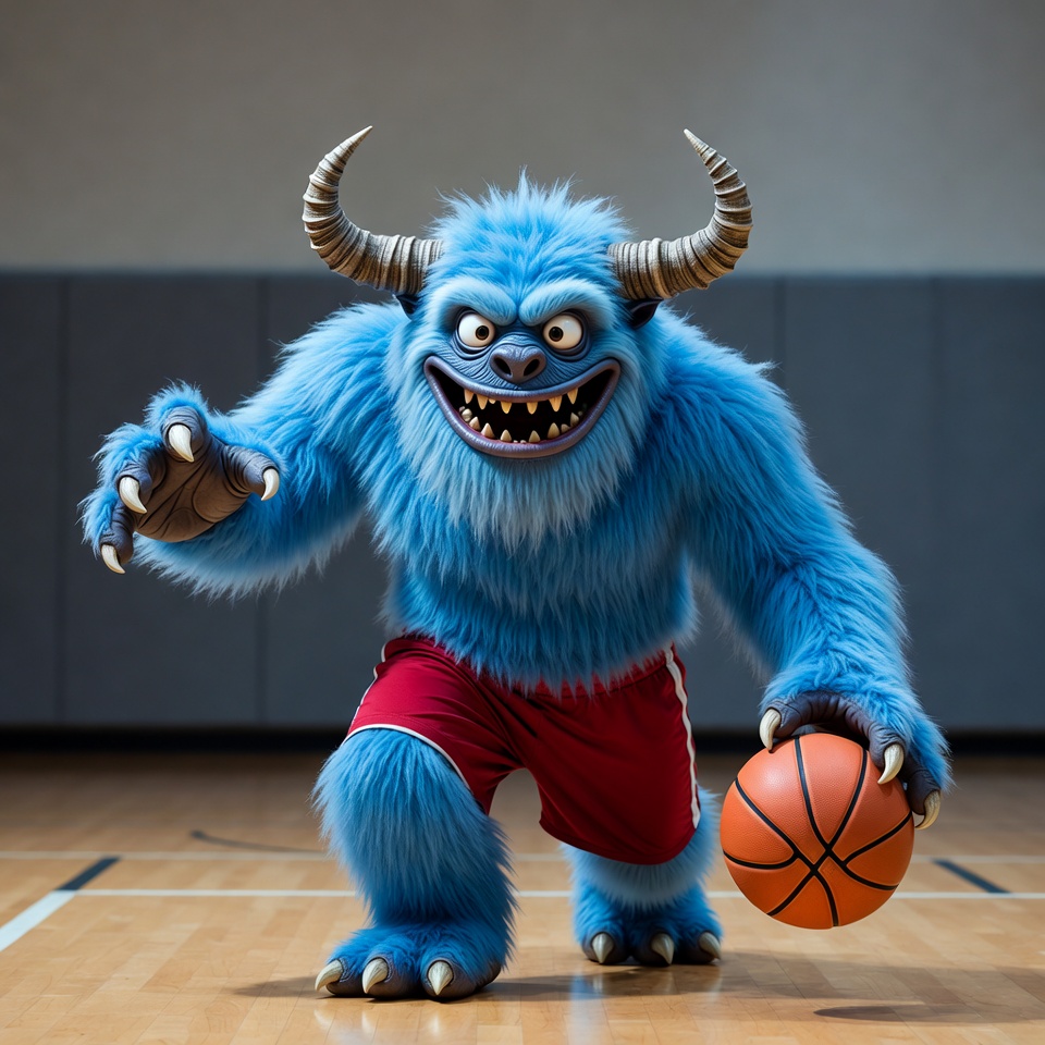Blue furry monster holding basketball Blue furry monster holding basketball