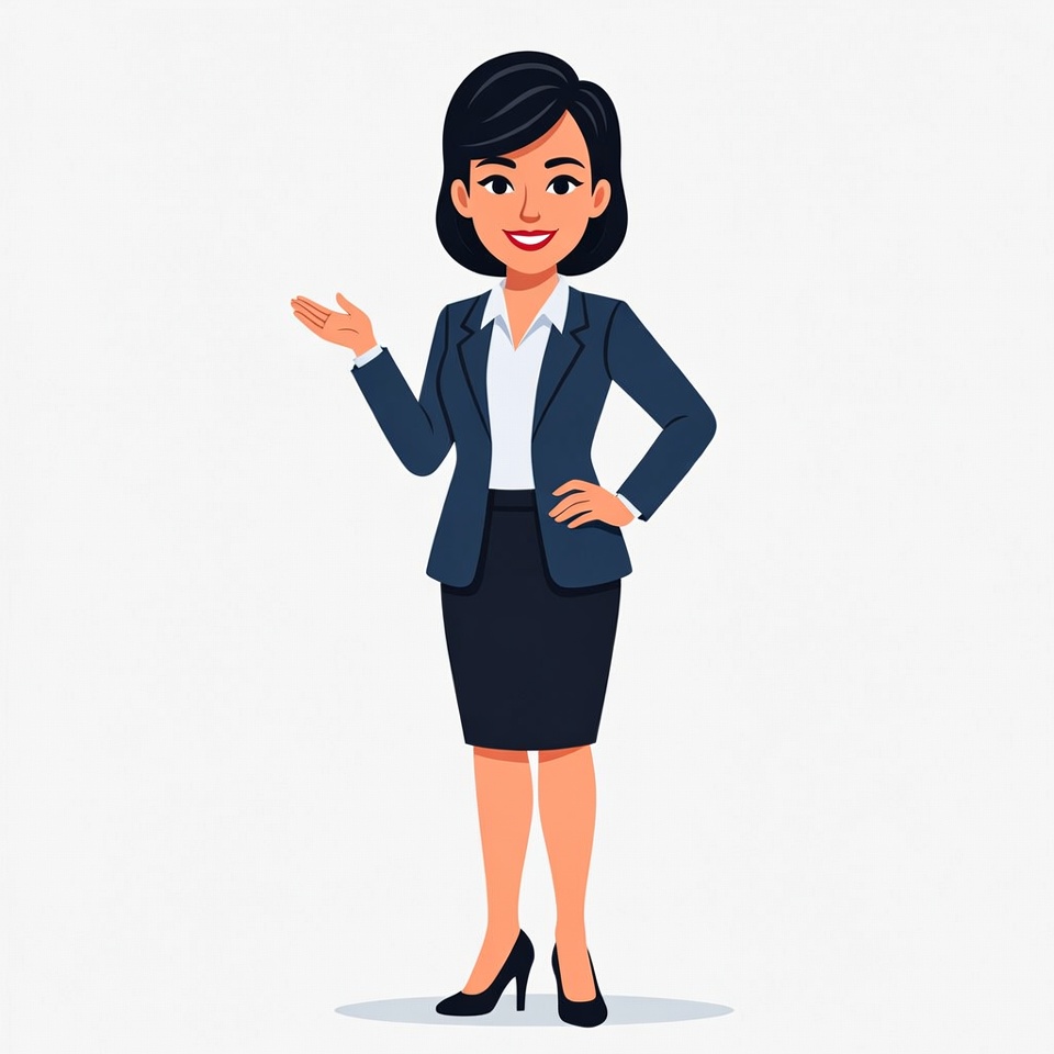 Asian woman presenting in business suit Asian woman presenting in business suit