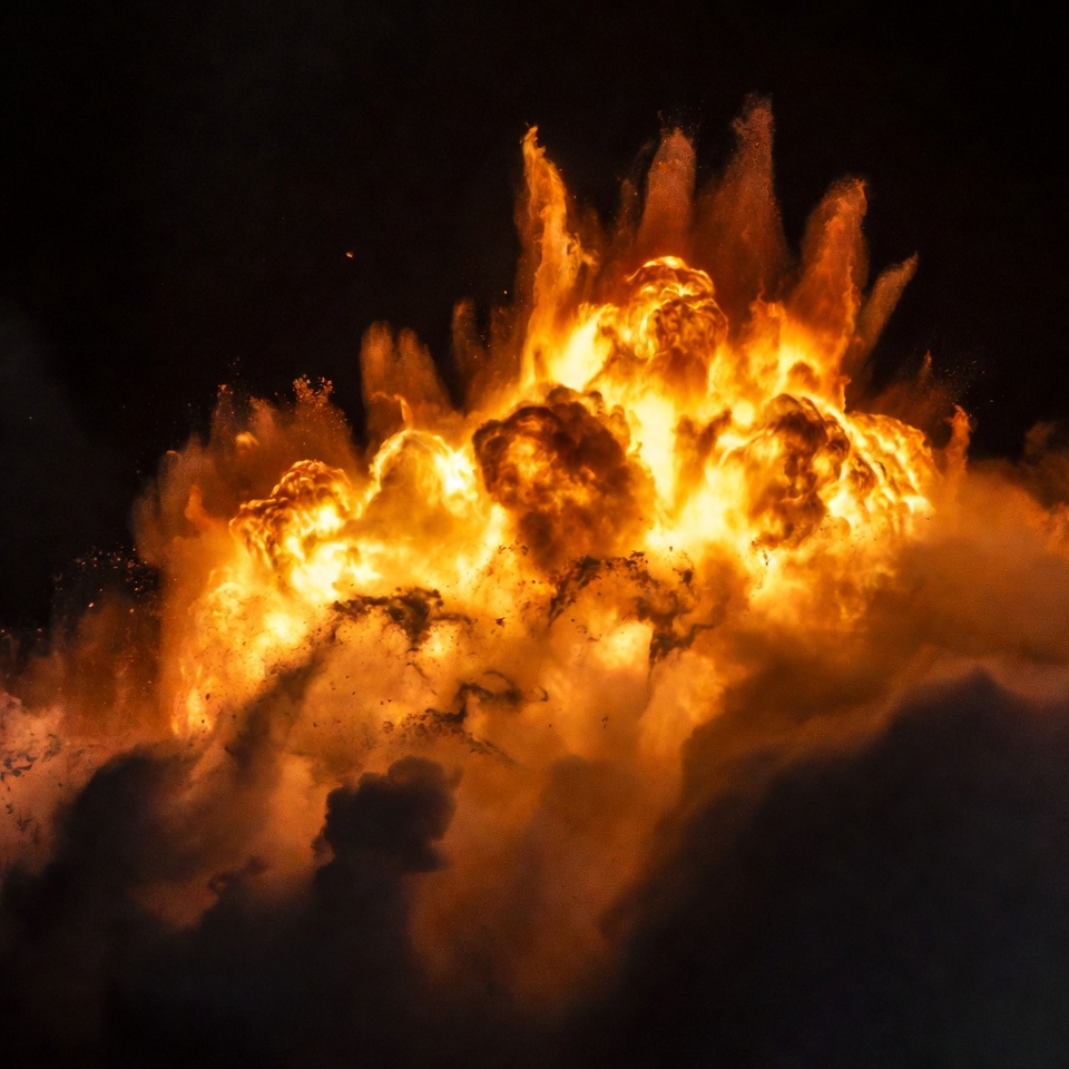 Massive fiery explosion burst Massive fiery explosion burst