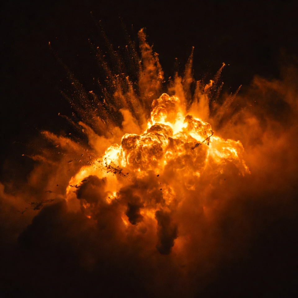 Massive fiery explosion burst Massive fiery explosion burst