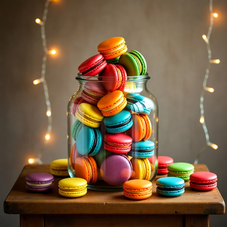 Colorful Macarons in Glass Jar Colorful Macarons in Glass Jar