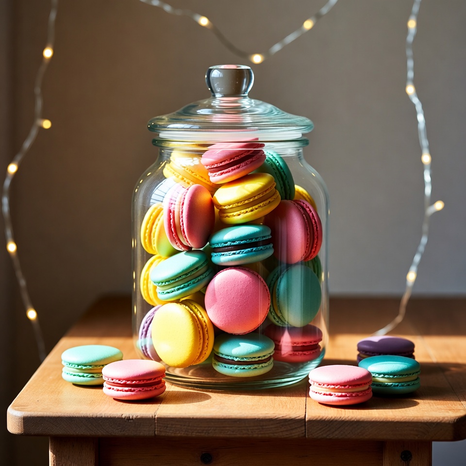 Colorful Macarons in Glass Jar Colorful Macarons in Glass Jar