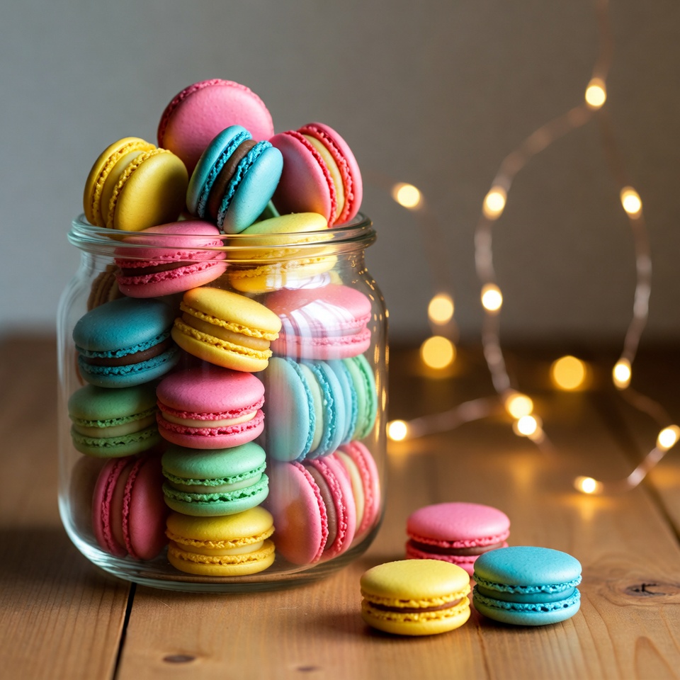 Colorful Macarons in Glass Jar Colorful Macarons in Glass Jar