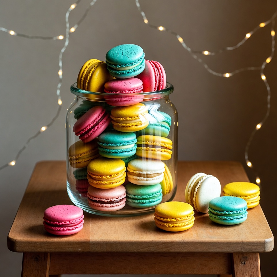 Colorful Macarons in Glass Jar Colorful Macarons in Glass Jar