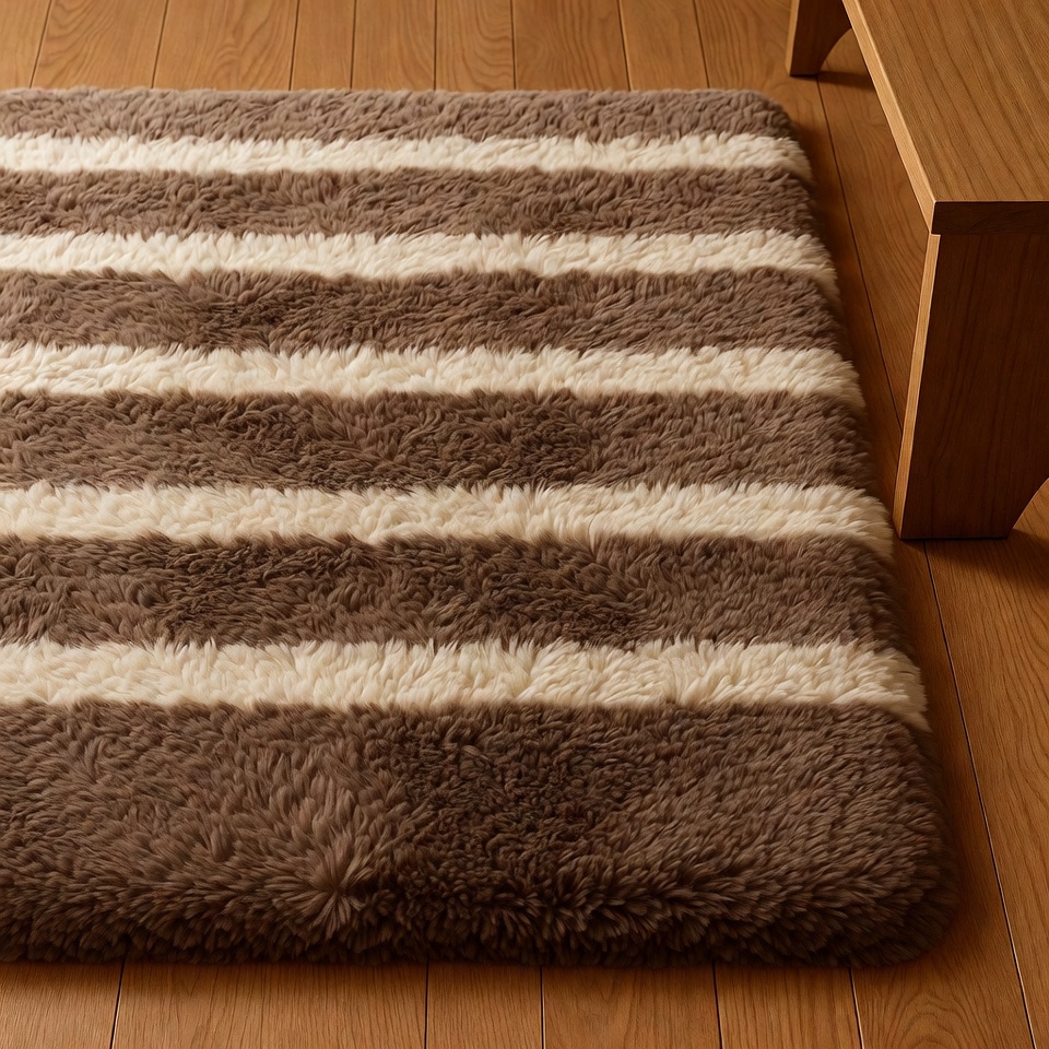Brown Striped Shaggy Rug on Tatami Brown Striped Shaggy Rug on Tatami