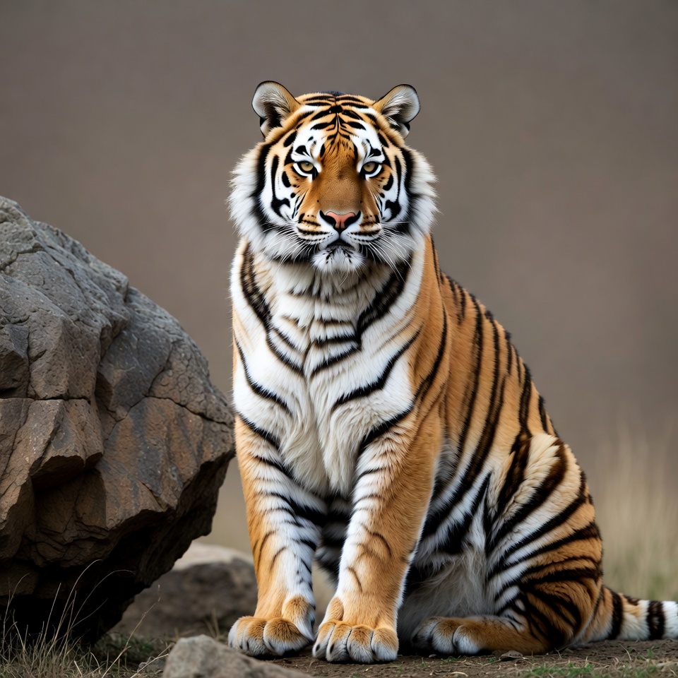Tiger sitting by rock Tiger sitting by rock