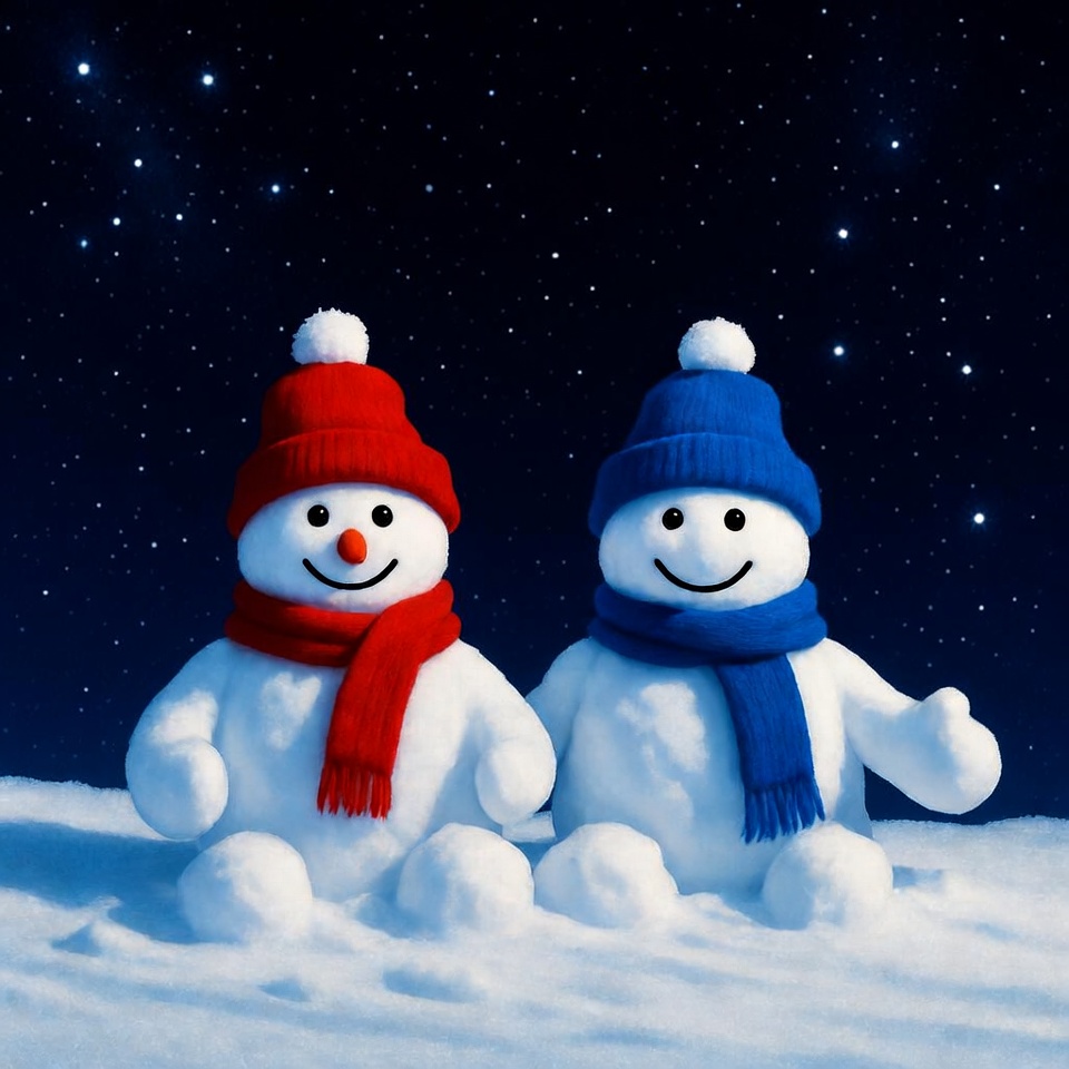 Red and Blue Snowmen on Snow Red and Blue Snowmen on Snow