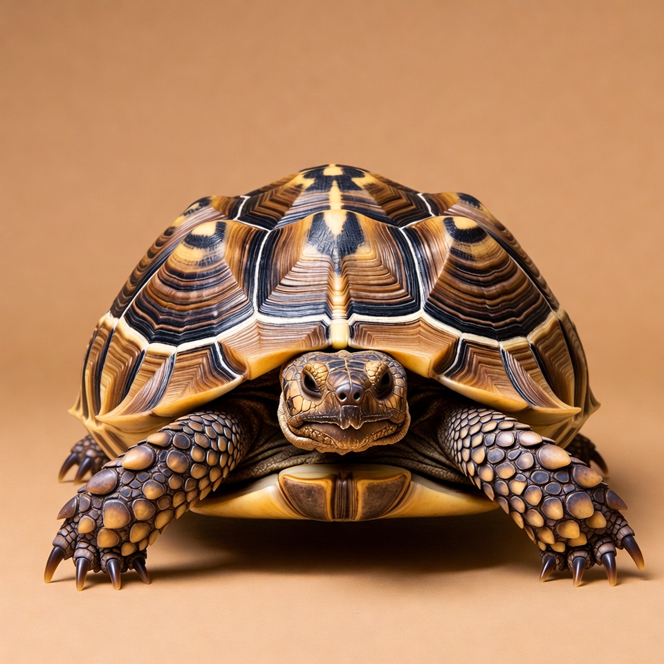 Radiated Tortoise on Brown Background Radiated Tortoise on Brown Background
