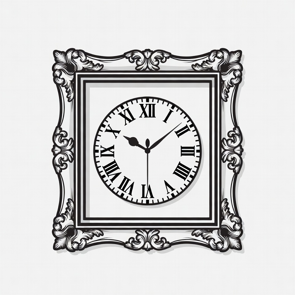 Ornate Framed Clock Illustration Ornate Framed Clock Illustration