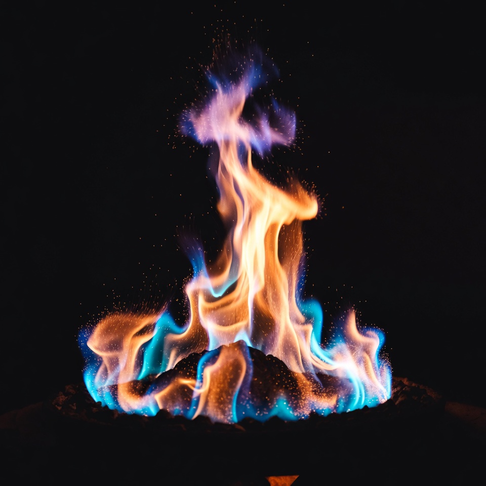 Colorful Flames Burning on Black Background Colorful Flames Burning on Black Background