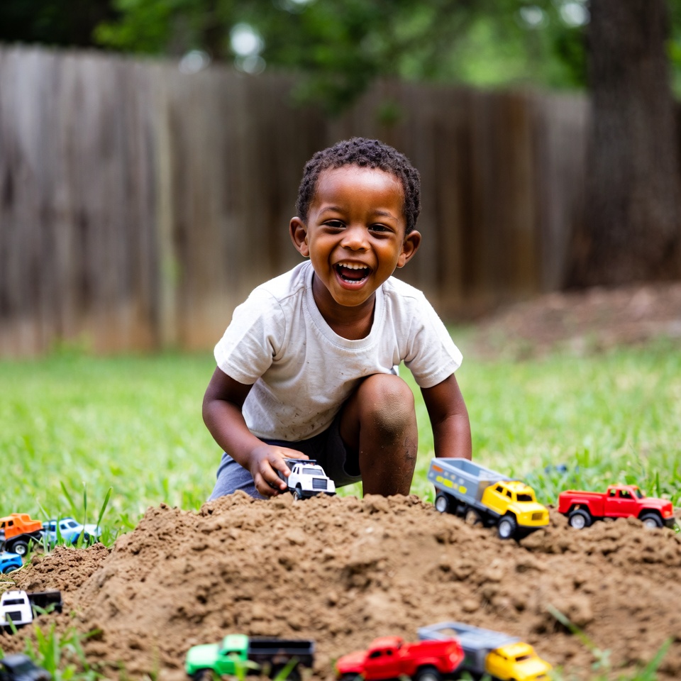 African-American boy playing toy trucks African-American boy playing toy trucks