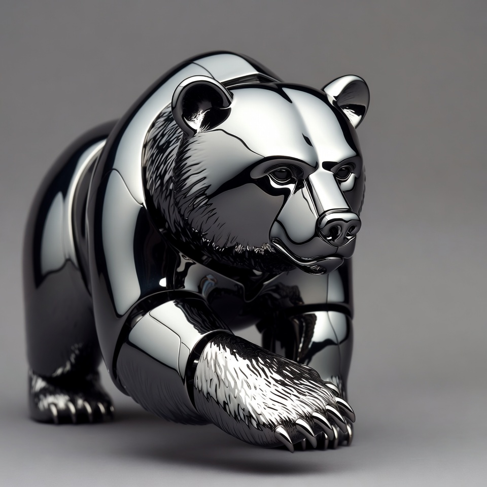 Shiny metallic grizzly bear sculpture Shiny metallic grizzly bear sculpture