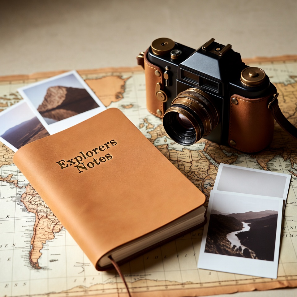 Vintage camera on explorer's map Vintage camera on explorer's map