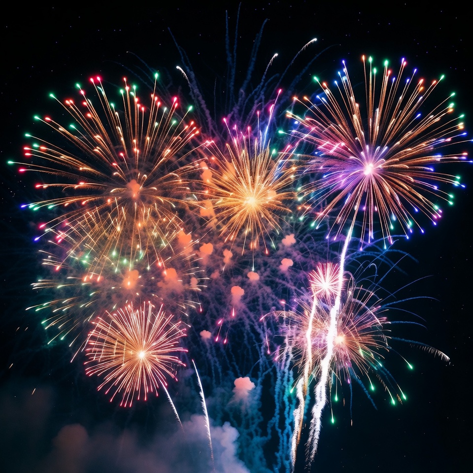 Colorful Fireworks Exploding in Night Sky Colorful Fireworks Exploding in Night Sky
