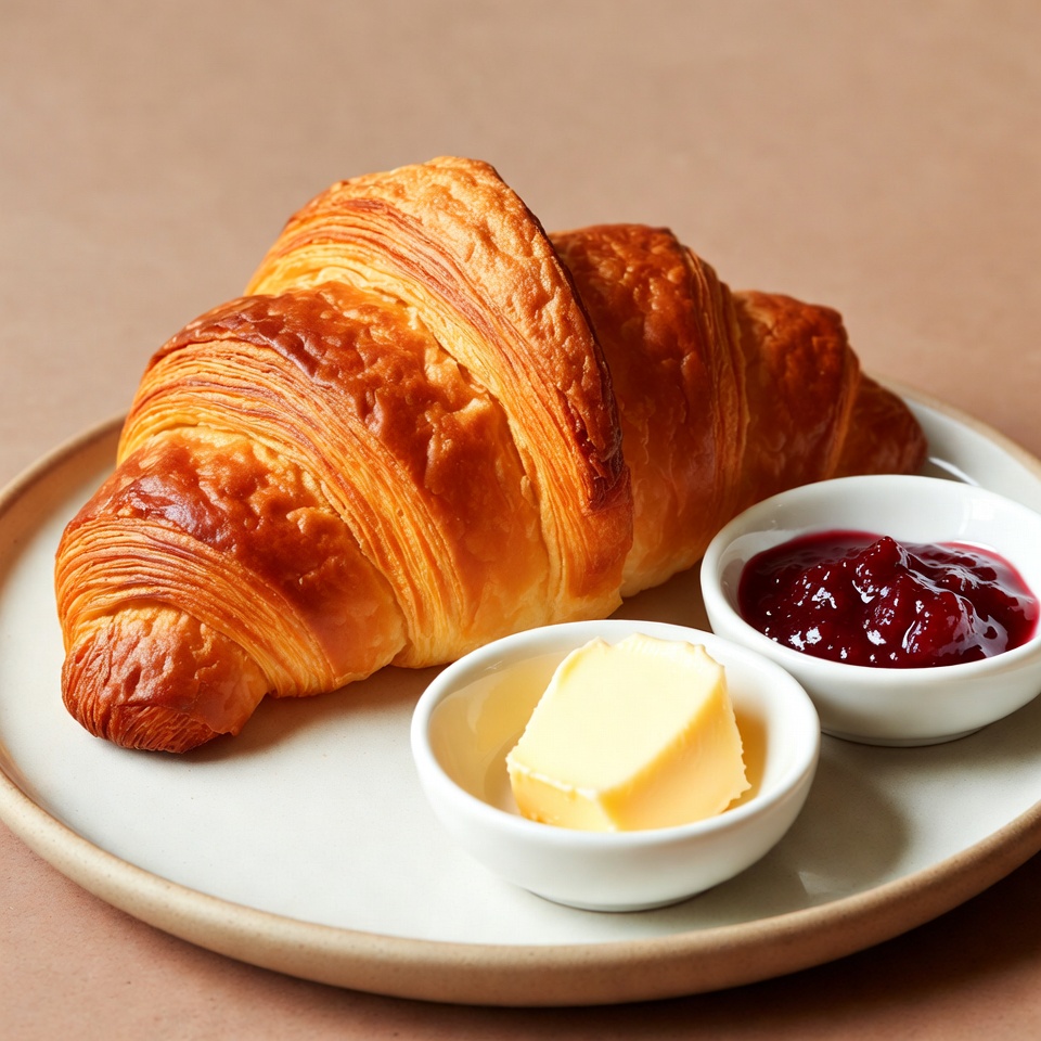 Croissant with butter and jam Croissant with butter and jam