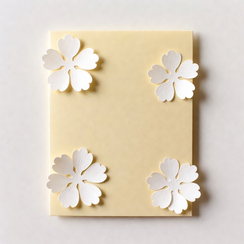 White paper flowers on yellow card White paper flowers on yellow card