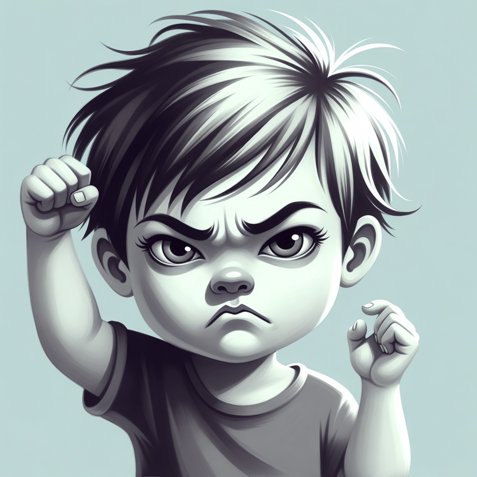 Angry cartoon boy clenching fists Angry cartoon boy clenching fists