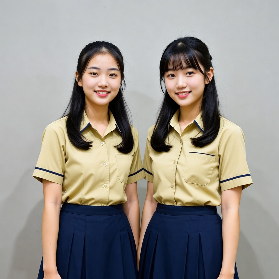 Two Asian girls in school uniforms Two Asian girls in school uniforms