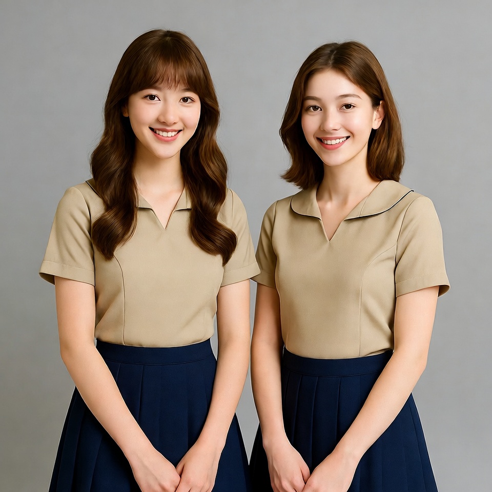 Two Asian girls in school uniforms Two Asian girls in school uniforms