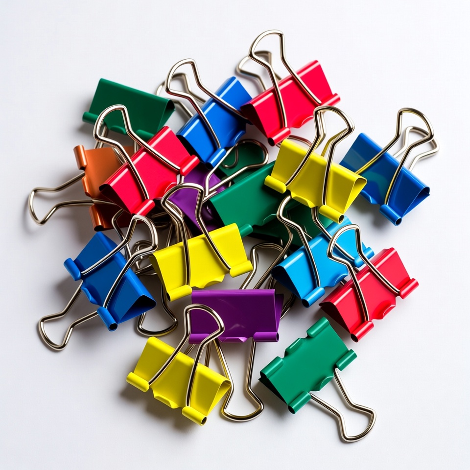 Colorful binder clips pile Colorful binder clips pile