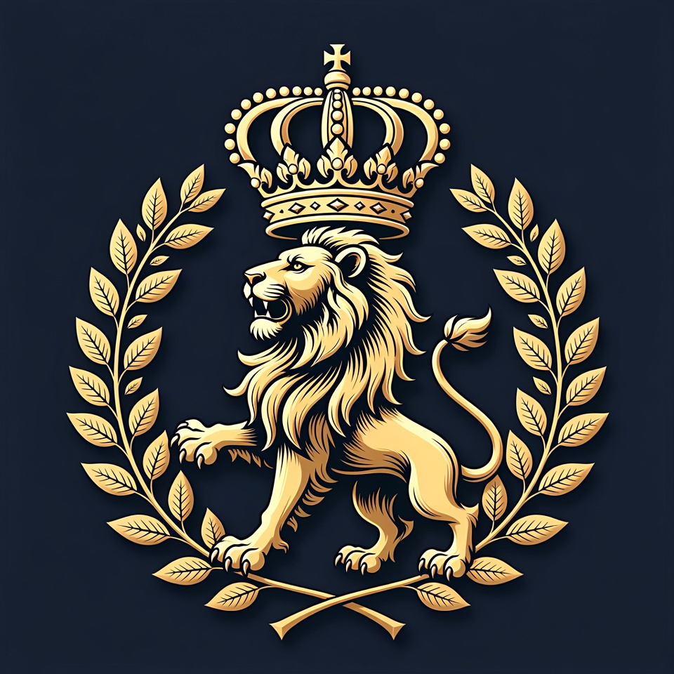 Golden Crowned Lion with Laurel Wreath Golden Crowned Lion with Laurel Wreath