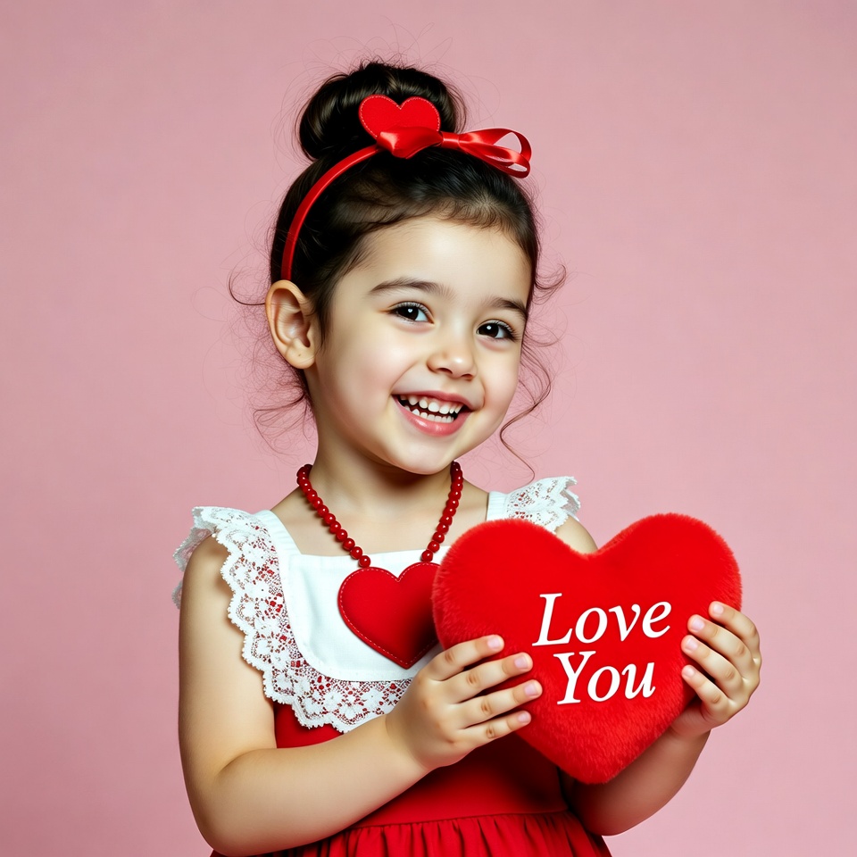 Girl holding red love heart Girl holding red love heart