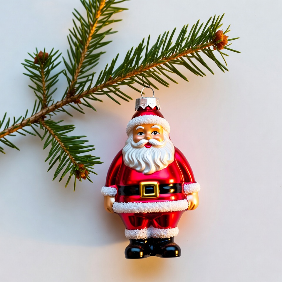 Santa Claus Ornament with Pine Branches Santa Claus Ornament with Pine Branches