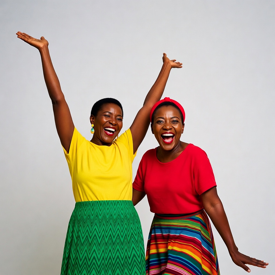 Two African women raising arms joyfully Two African women raising arms joyfully