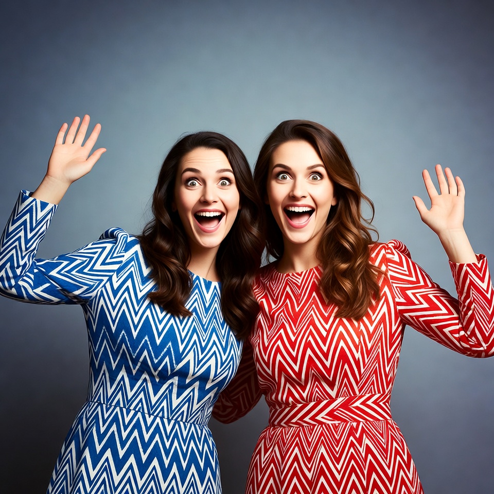 Two Excited Women Raising Arms Two Excited Women Raising Arms