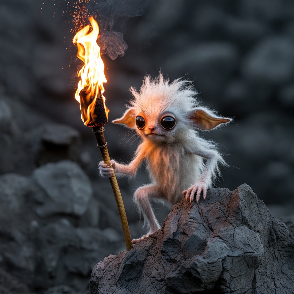 White furry creature holding torch White furry creature holding torch