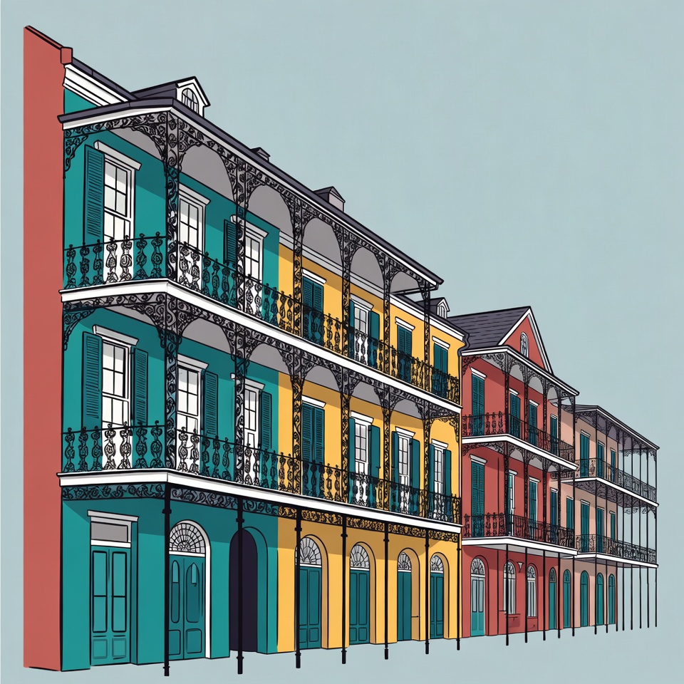 Colorful New Orleans Shotgun Houses Illustration Colorful New Orleans Shotgun Houses Illustration