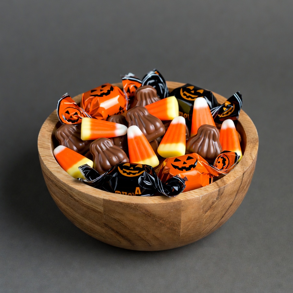 Candy corn in wooden bowl Candy corn in wooden bowl
