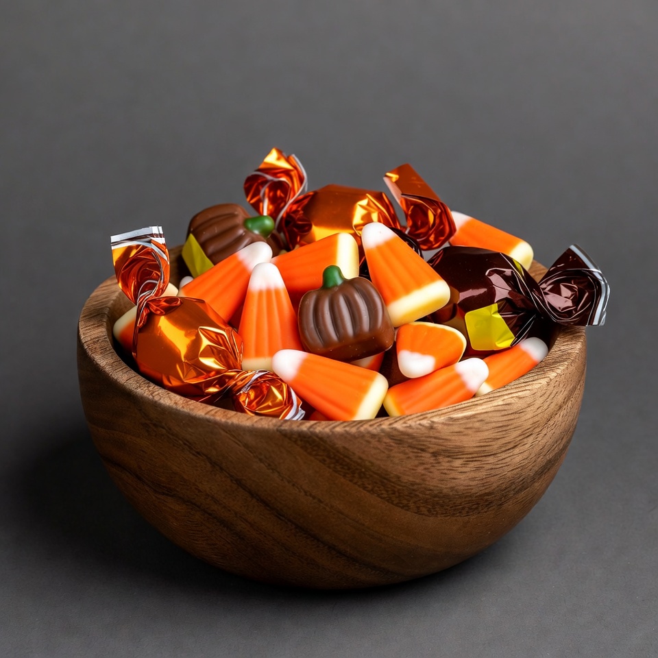 Wooden Bowl of Halloween Candy Wooden Bowl of Halloween Candy