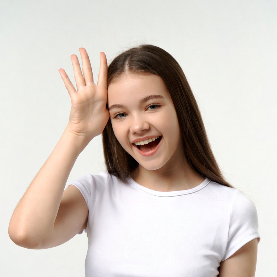 Girl making V sign with fingers Girl making V sign with fingers