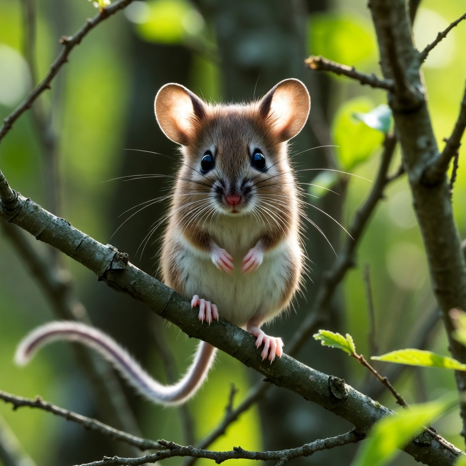 Cute mouse on tree branch Cute mouse on tree branch