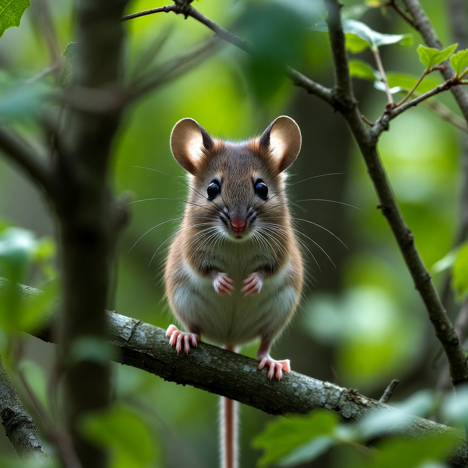 Cute mouse on tree branch Cute mouse on tree branch