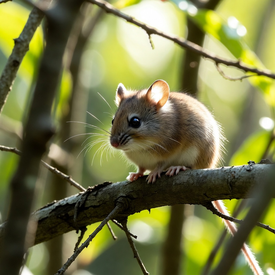 Deer Mouse on Tree Branch Deer Mouse on Tree Branch