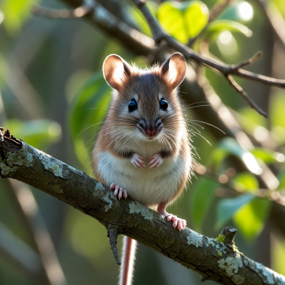 Cute deer mouse on tree branch Cute deer mouse on tree branch