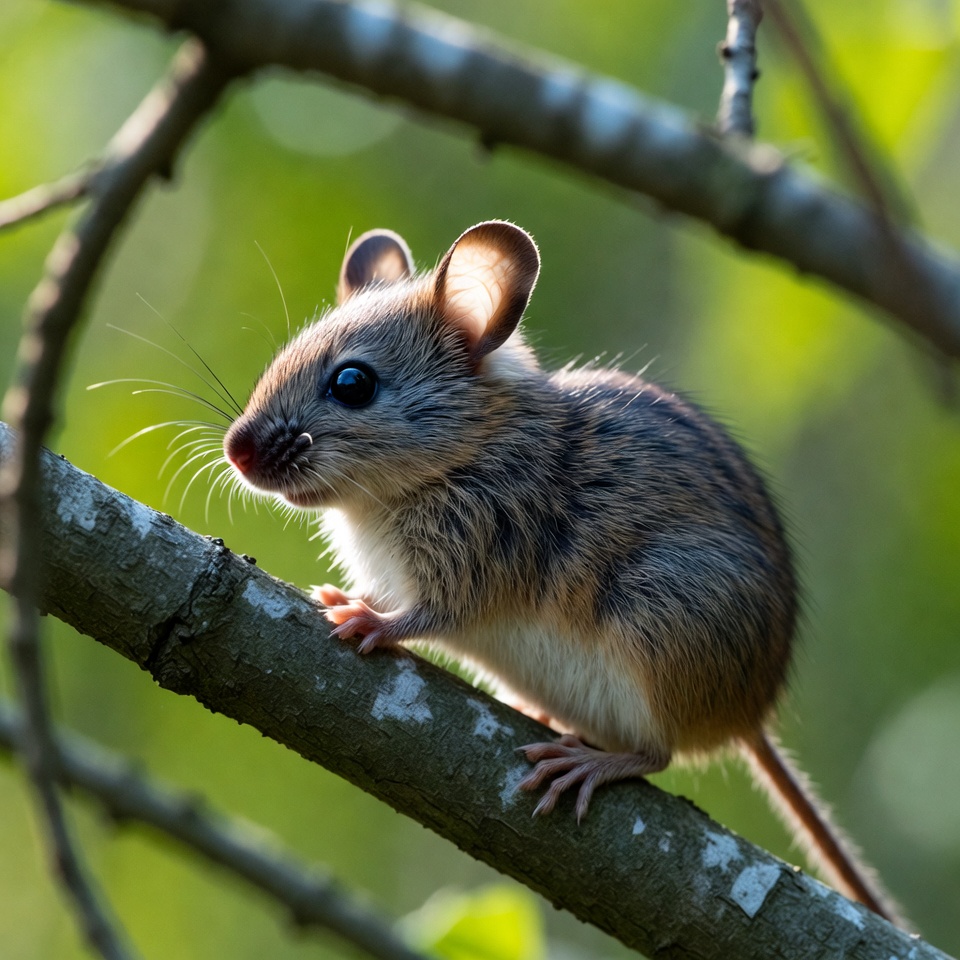 Cute mouse on tree branch Cute mouse on tree branch