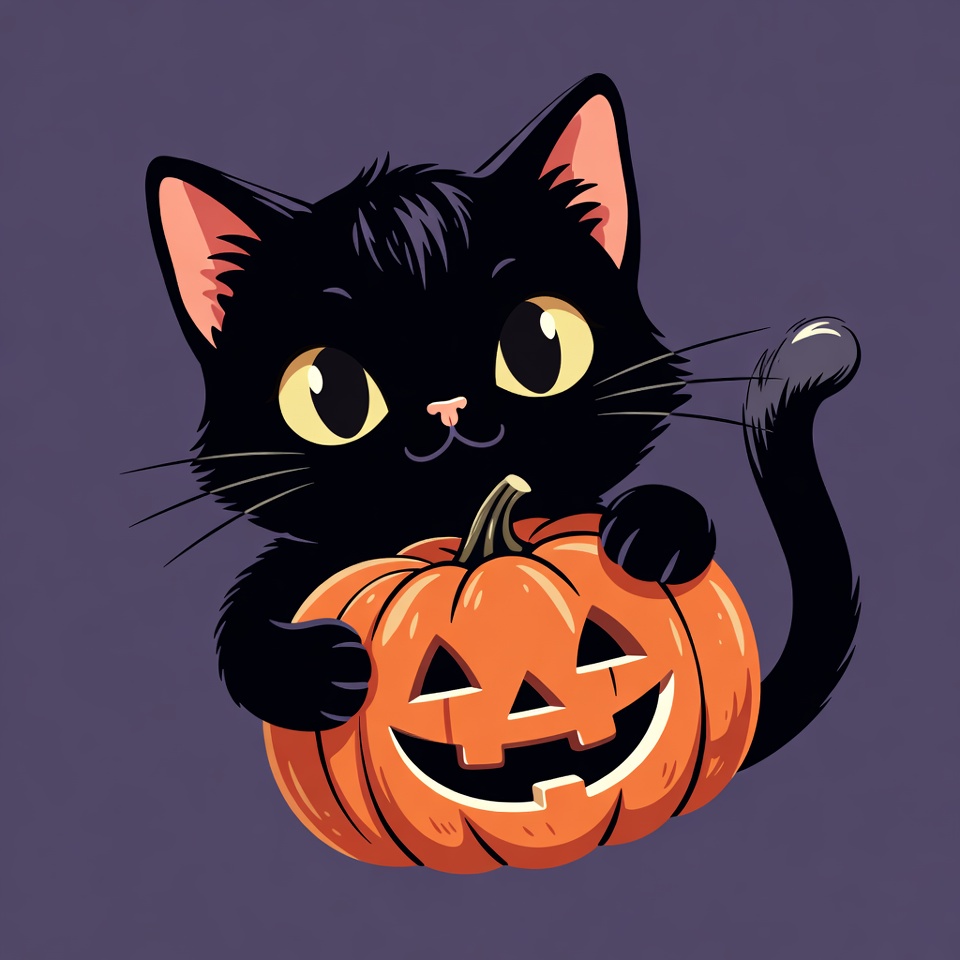 Black kitten holding jack-o-lantern Black kitten holding jack-o-lantern