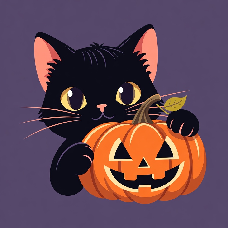Black cat holding jack-o-lantern pumpkin Black cat holding jack-o-lantern pumpkin