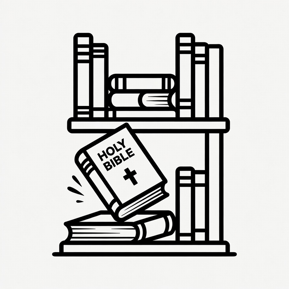 Holy Bible Falling from Bookshelf Holy Bible Falling from Bookshelf