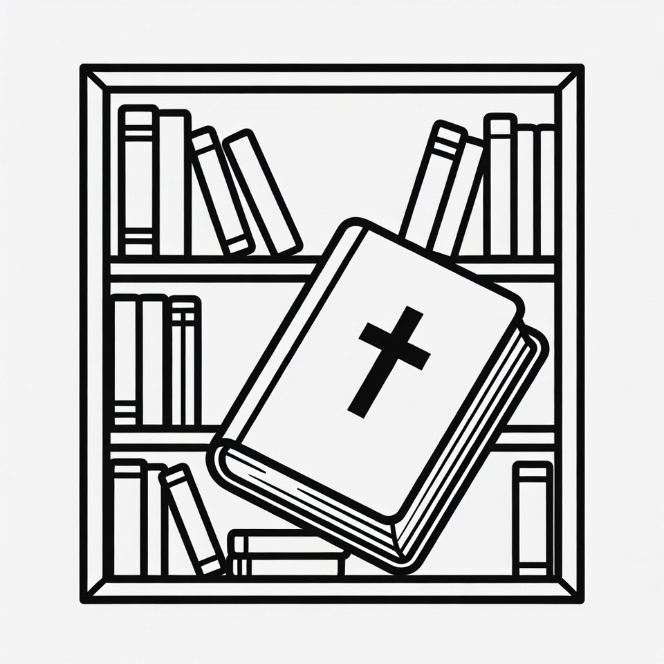 Bible Leaning on Bookshelf Illustration Bible Leaning on Bookshelf Illustration