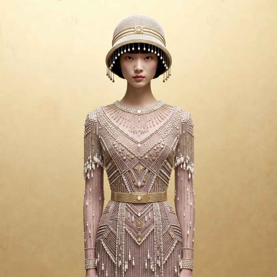 Asian woman in beaded flapper dress Asian woman in beaded flapper dress