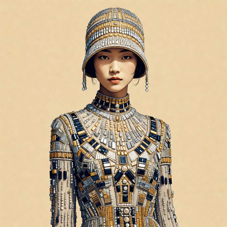 Asian woman in beaded flapper dress Asian woman in beaded flapper dress