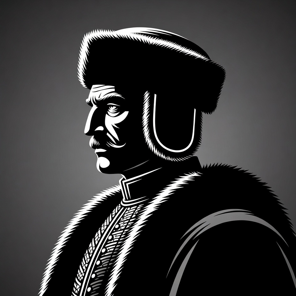 Man in fur hat profile silhouette Man in fur hat profile silhouette