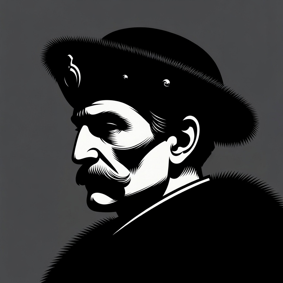 Man in fur hat silhouette Man in fur hat silhouette